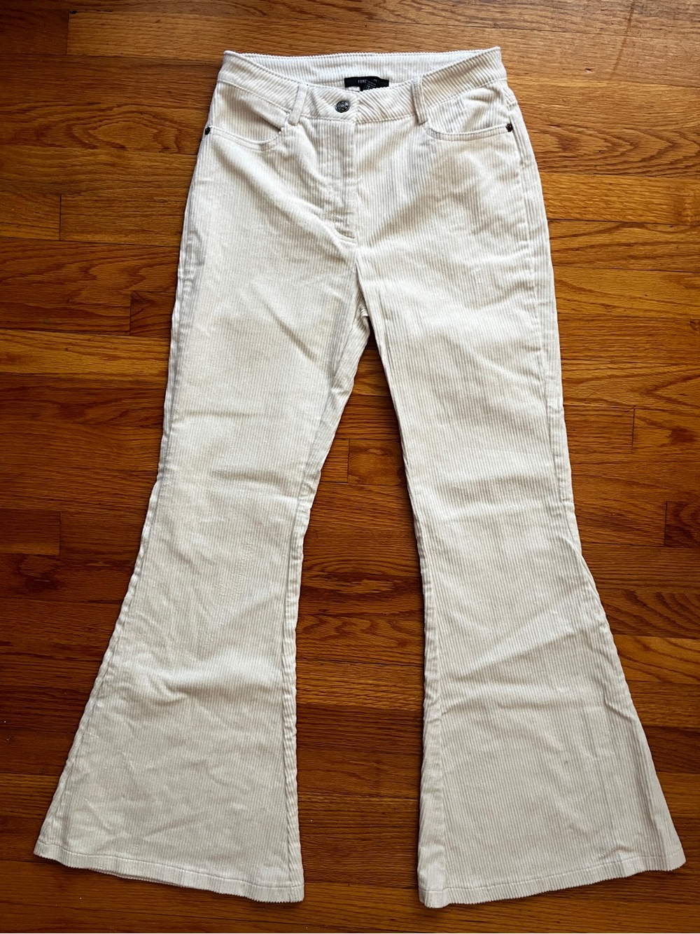 Forever 21 Ivory Cream Corduroy Flare Pants 70s Boho Flared Bell Bottoms 27”